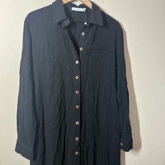 NEW By Egreis Maybel Midi Dress Black Size Medium Linen Blend Cover Up Flowy - Picture 3 of 12